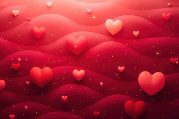Poster - Abstract Heart Wave Design Featuring Floating Hearts in Rich Red Tones with a Soft Textured Background for Romantic and Creative Projects