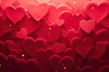 Poster - Vibrant Red Hearts in Various Shapes Overlapping on a Soft Background, Perfect for Romantic and Valentine’s Day Themes