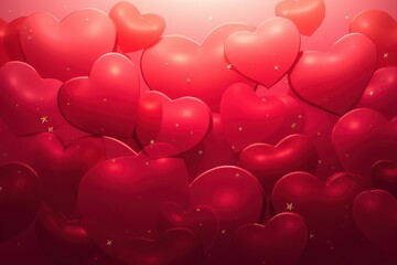 Poster - Vibrant Red Hearts Floating in a Dreamy Background with Light Highlights Creating a Romantic and Playful Atmosphere, Perfect for Love and Celebration Themes