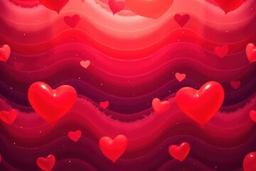 Poster - Abstract Heart Wave Pattern Design Featuring Floating Red Hearts and Vibrant Waves in a Stunning Romantic Background, Perfect for Celebrating Love and Emotion