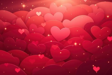 Poster - Romantic Heart Wave Design with Soft Shapes and Shimmering Lights in a Red Color Palette for Love and Affection Themes