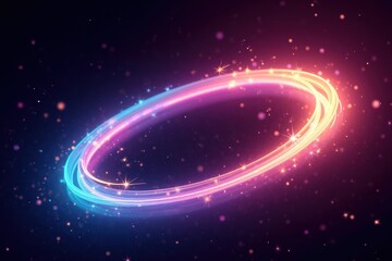 Poster - Vibrant Energy Ring with Glowing Particles in Dark Space Background, Illustrating Dynamic Movement and Cosmic Aesthetics for Creative Visual Projects