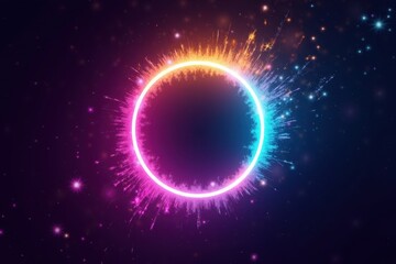 Poster - Vibrant Energy Ring with Cosmic Sparkles and Abstract Colorful Glow in a Dark Space Background Ideal for Creative Projects and Digital Artwork