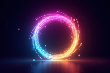 Poster - Vibrant Energy Ring with Colorful Lights in Dark Background for Abstract and Futuristic Designs