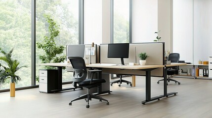 Poster - Modern Urban Office Space with Workstations and Natural Light