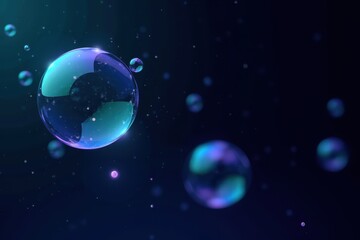 Poster - Elegant Digital Bubbles Floating in a Dreamy Atmosphere with Vibrant Hues and Soft Light Reflections for Creative Backgrounds and Design Projects