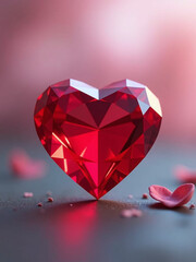 Poster - A Heart Shaped Red Diamond Is Prominently Displayed Against A Blurred Background Of Subtle Pastel Hues And Gentle Color Gradations. 00002