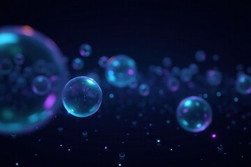 Poster - Ethereal Digital Bubbles in Vivid Colors, Floating in a Dark Background with Soft Reflections and Glowing Effects for Abstract Art and Conceptual Design