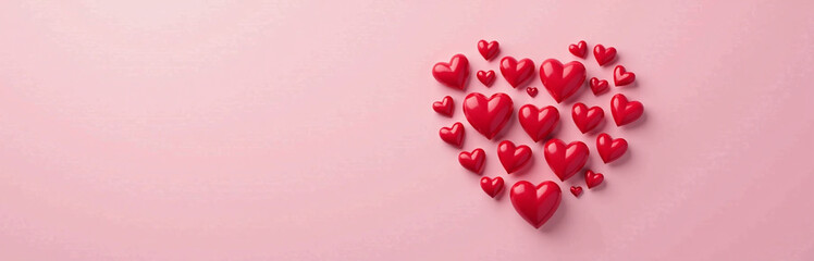 Poster - A Heart Shape Made Of Red Hearts Is Positioned In The Center Of A Pink Background Leaving Space To Add Text. 00003