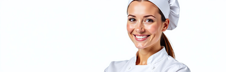 Aufkleber - A Happy Young Woman Chef Is Isolated On A White Background In This Watercolor Portrait Of Her Smiling Face. 00003
