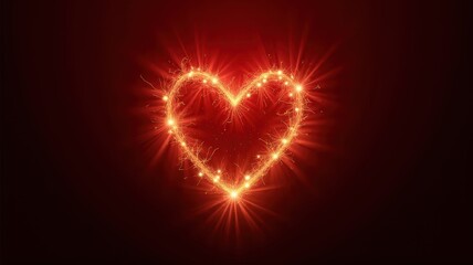 Poster - Captivating Heart Shape with Glowing Sparks and Radiant Circuits in a Dark Red Background, Perfect for Romantic Themes and Artistic Designs