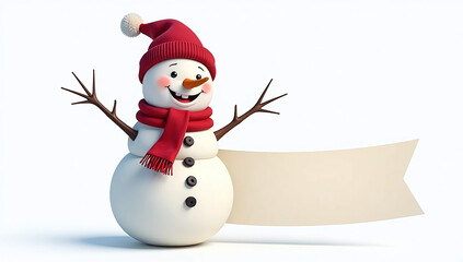 Poster - A Happy Smiling Snowman With A Blank Label Banner Is Isolated On A White Background With A Transparent Png Image. 00002