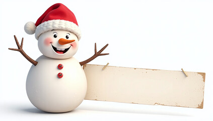 Poster - A Happy Smiling Snowman With A Blank Label Banner Is Isolated On A White Background With A Transparent Png Image. 00001