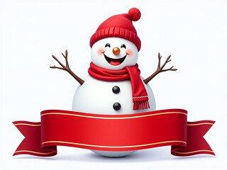 Poster - A Happy Smiling Snowman Stands Above A Red Banner With A Flag Isolated On A White Background In Transparent Png Format. 00003