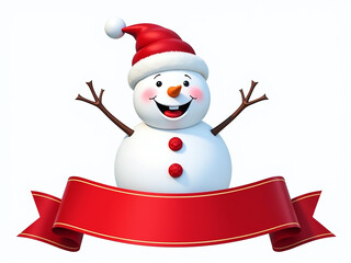 Poster - A Happy Smiling Snowman Stands Above A Red Banner With A Flag Isolated On A White Background In Transparent Png Format. 00001