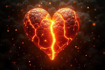 Poster - A Striking Heart Shape Created from Lava, Radiating Warmth and Light, Symbolizing Passion, Emotion, and Natural Phenomena in a Unique and Artistic Representation