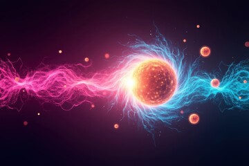 Poster - Vibrant Energy Surge Representing Storm Dynamics in a Colorful Abstract Art Display with Electric Flows and Glowing Particles