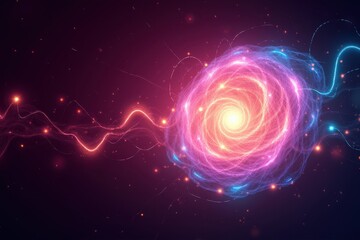 Poster - Abstract depiction of swirling energy patterns in a cosmic storm with vibrant colors and dynamic light trails representing mysterious forces of nature
