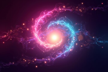 Poster - Abstract Visualization of Energy Storm with Twirling Colors and Illuminated Center in Cosmic Background, Perfect for Digital Art and Science Themes