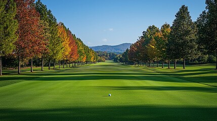 Wall Mural - scenic autumn golf course fairway with vibrant trees.
