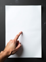 Aufkleber - A Hand Points At A Black And White Sign On A Textured Paper Background With Abundant Copy Space Available. 00001