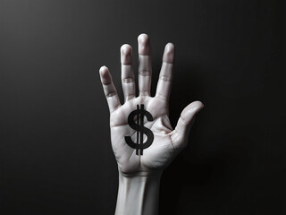 Aufkleber - A Hand Placed In A Protective Gesture Amidst A Textured Black Background, Featuring A Dollar Sign In Monochromatic Tones For Emphasis. 00002