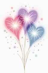 Poster - Colorful Heart-Shaped Balloons with Fireworks on a Soft Background for Celebratory Moments and Romantic Occasions