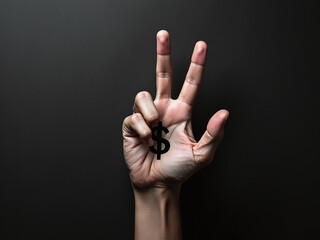 Aufkleber - A Hand Placed In A Protective Gesture Amidst A Textured Black Background, Featuring A Dollar Sign In Monochromatic Tones For Emphasis. 00001