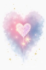 Poster - Heart-Shaped Fireworks Display with Colorful Sparkles and Dreamy Background, Perfect for Romantic Celebrations and Festive Occasions