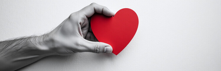 Aufkleber - A Hand In Black And White Makes A Gesture Of Protection Above A Red Heart On A Textured Background. 00001