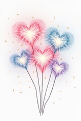 Poster - Vibrant Heart-Shaped Fireworks Display Celebrating Love and Joy with Colorful Explosions in Shades of Red, Pink, and Blue on a White Background