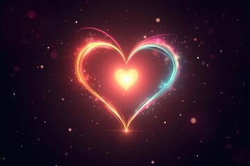 Poster - Vibrant Heart Design with Light Effects and Ribbons, Perfect for Celebrating Love, Romance, and Affection in Various Creative Projects