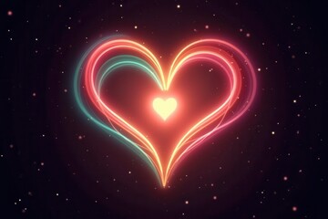 Poster - Vibrant Heart with Light Trails and Ribbons in Space, Symbolizing Love and Emotion, Perfect for Romantic Themes, Celebrations, and Digital Art Projects