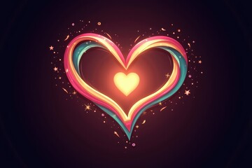 Poster - Colorful Heart Illuminated with Light and Embellished with Ribbons and Stars, Perfect for Romantic and Joyful Themes in Digital Designs and Creative Projects