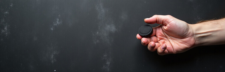 Aufkleber - A Hand Holds Something Against A Textured Black And White Background With Copy Space For Text To Be Placed. 00003