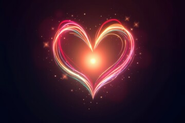 Poster - Bright and Colorful Heart Shape with Light and Ribbons, Ideal for Celebrating Love, Romance, and Joyful Occasions Such as Weddings and Anniversaries