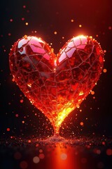 Poster - Stunning Glass Heart Sculpture Radiating Warm Light with Intricate Details and Sparkling Bokeh Background for Artistic and Romantic Themes