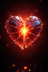 Poster - Shattered Glass Heart with Glowing Core and Sparkling Effects Perfect for Expressing Love and Heartbreak in Visual Media