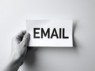Aufkleber - A Hand Holds An Email Sign On A Textured Paper Background With Copy Space Available In Black And White. 00002