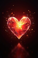 Poster - Shattered Glass Heart with Glowing Core and Sparkling Elements in Dark Background, Symbolizing Love and Fragility