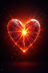 Poster - Shattered Red Glass Heart with Glowing Center, Symbolizing Love and Emotion in a Dark Background, Perfect for Romantic and Emotional Themes in Artwork