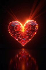 Poster - Shimmering Glass Heart Shining with Radiant Light and Sparkling Effects on Dark Background for Romantic and Artistic Concepts