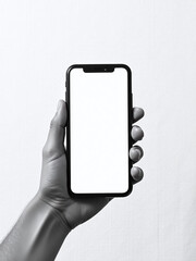 Aufkleber - A Hand Holds A Mobile Phone In Black And White On Textured Paper Background With Copy Space For Text Overlay. 00003