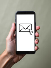 Aufkleber - A Hand Holds A Smartphone Displaying An Email Sign Against A Textured Paper Background With Copy Space Available For Text Overlay. 00001