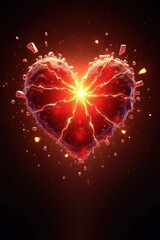 Poster - Stunning Glass Heart Shattering with Explosive Light and Radiance, Symbolizing Love, Passion, and Intensity in a Vivid and Striking Visual Composition