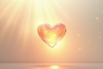 Poster - Radiant Glass Heart with Soft Glow in the Background, Symbolizing Love and Emotion, Captivating and Inspirational Visual for Romantic Themes and Designs