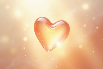 Poster - Elegant Glass Heart Shining with Warm Light Against a Soft Background, Symbolizing Love, Passion, and Affection in a Dreamy Atmosphere