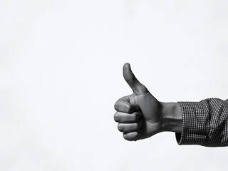 Aufkleber - A Hand Gives A Thumbs Up With A Good Sign In Black And White On A Textured Paper Background, Copy Space. 00003