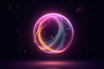 Poster - Ethereal Glow of Light Particles in a Circular Formation Evoking a Sense of Mystery and Beauty Against a Dark Background