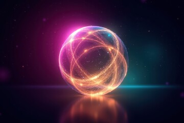 Poster - Ethereal Glow of Light Particles within a Floating Sphere Surrounded by a Cosmic Atmosphere in a Night Sky Setting
